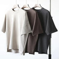 Men's Oversized Custom Logo Knitted T-Shirt Loose Dropped Shoulders Street Style Silk Screen Printing Casual Short Sleeve
