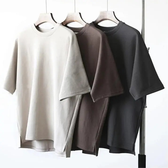 Men's Oversized Custom Logo Knitted T-Shirt Loose Dropped Shoulders Street Style Silk Screen Printing Casual Short Sleeve