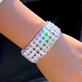 Super Shiny Multi Layer Round Cubic Zirconia Crystal Statement Luxury Wide Big Women Wedding Party Bracelets Jewelry
