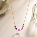 Wholesale Price 18K Gold Beads Chain Necklace Purple Stone Titanium Steel Gold Necklace for Women