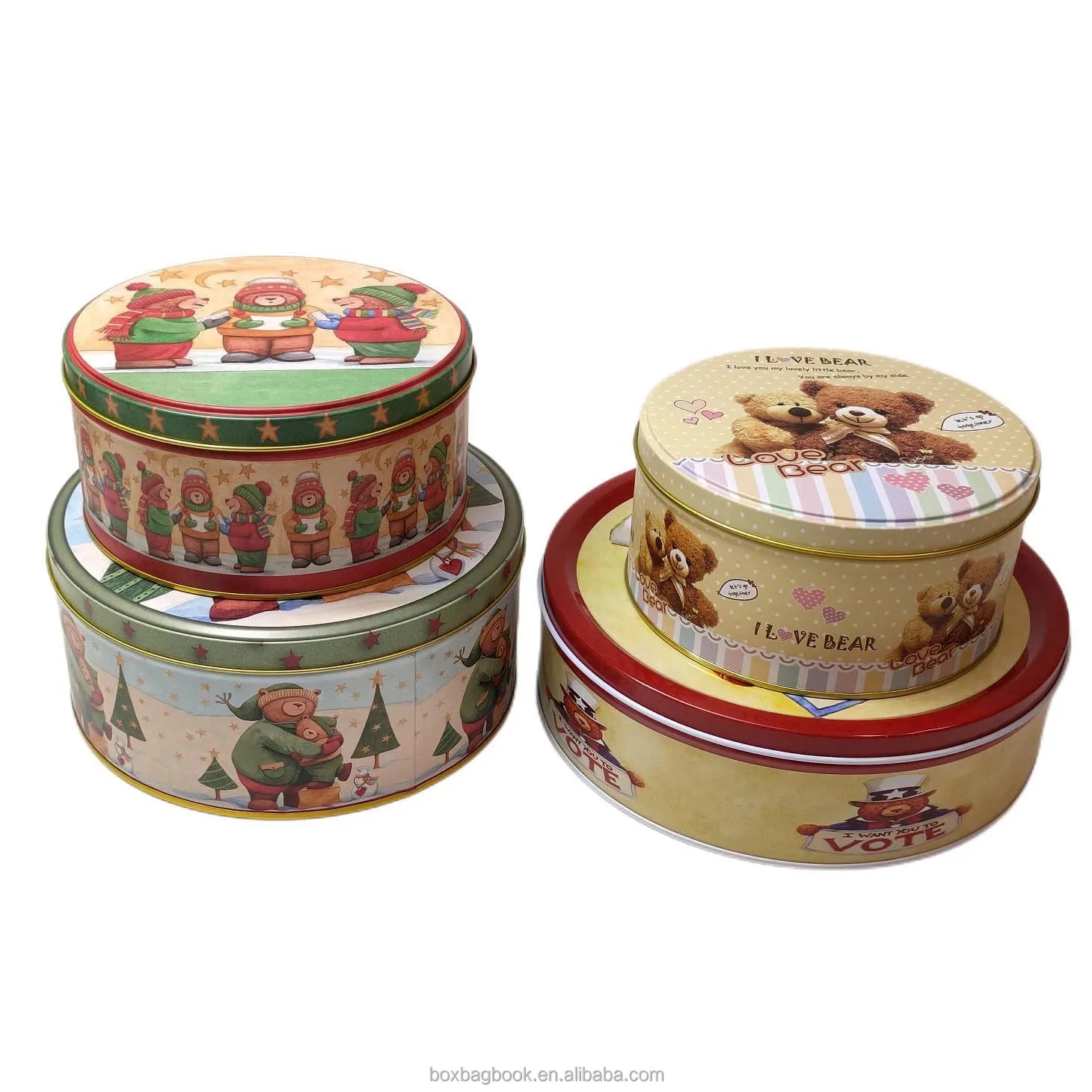 Round Tea Coffee Sugar Cake Tin Box Can 300ml Food Grade Empty Christmas Round Cookie Candy Foods Container Packaging Tin Boxes