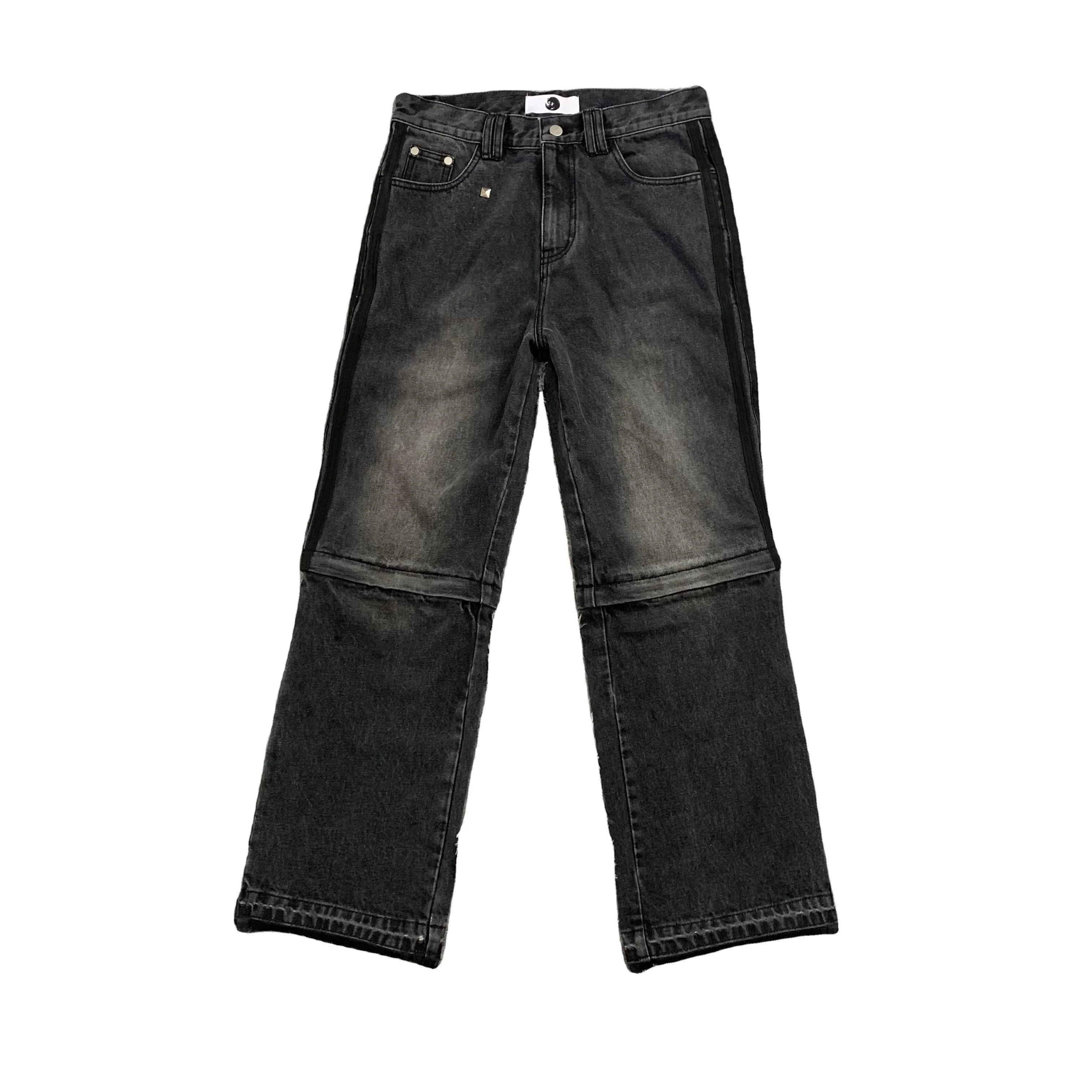 DENIMGUYS Custom Detachable Zip-off Jeans Streetwear Male Vintage Washed Loose Stacked Mens Denim Jeans