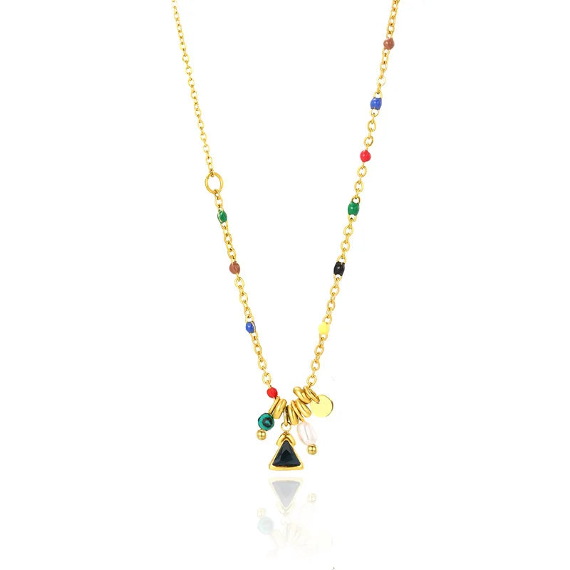 Unique Design Lasting Enamel Stainless Steel Pearl Chain Choker Necklace for Women SN22091301