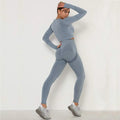 China Wholesale 2 Piece Sportswear Long Sleeve Crop Top Pant Yoga Workout Set Women Clothing Active Wear Gym Fitness Sets