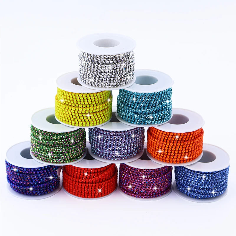 Factory Direct 10yard/roll Crystal Glass Rhinestones Chain for Shoes Bags Garments Decoration-Sew Cup Rhinestone Chains Roll