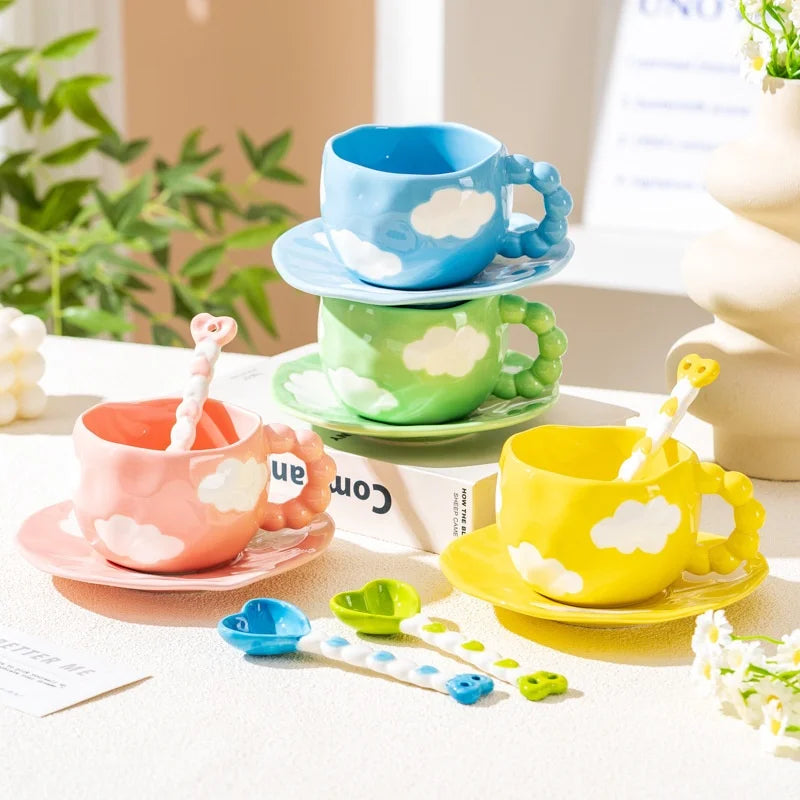 Creative Soft Fufu Coffee Mug Saucer Hand-Kneaded Irregularity Special-Shaped Water Cup Cute Hand-Painted Cloud Ceramic Mug