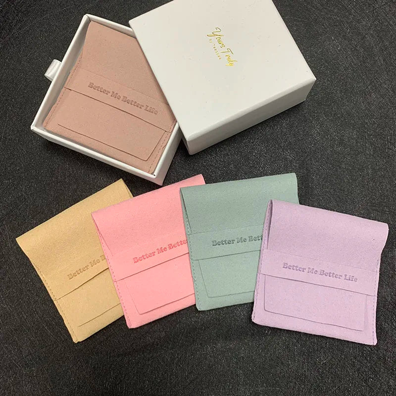 Custom Color Suede Flap Jewelry Pouch with Deboss Logo Jewelry Packaging Bags Custom Logo