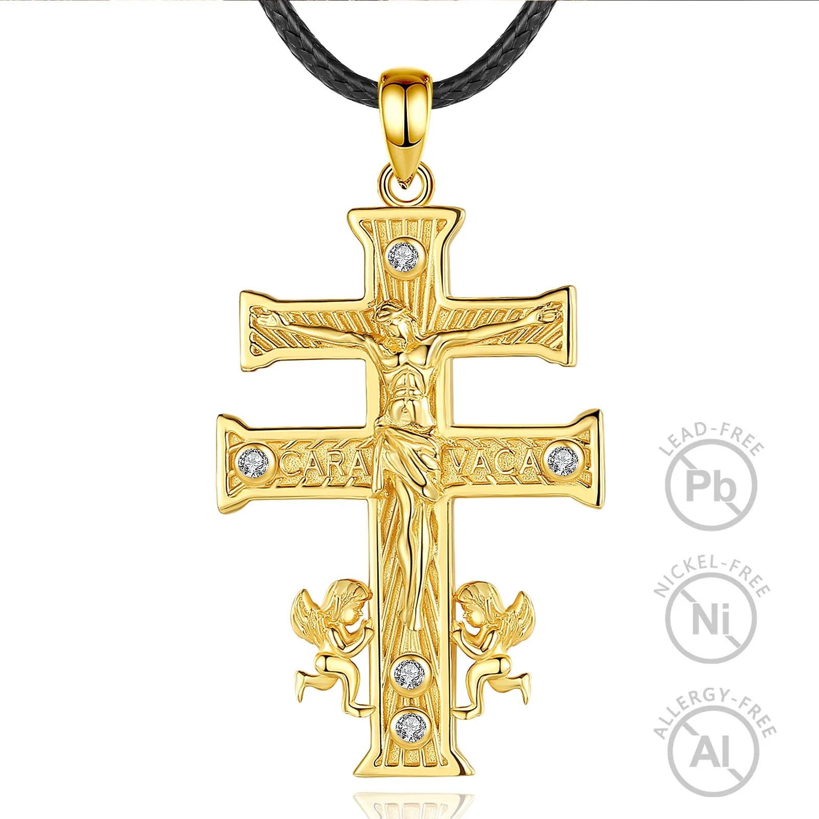 Merryshine 18k Gold 925 Sterling Silver I love Jesus Dainty Gold Double Crucifix Cross Pendant Necklace Jewelry for Men