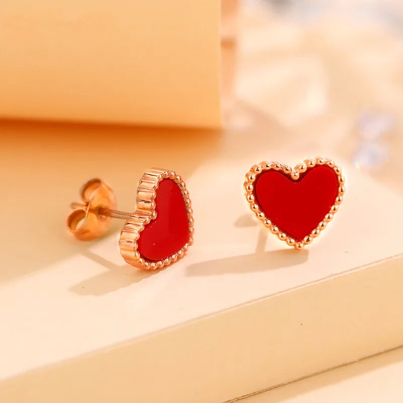 HOVANCI Modern Simple Stainless Steel Red Black Heart Earrings 11 Simple love Heart Shape Stud Earrings