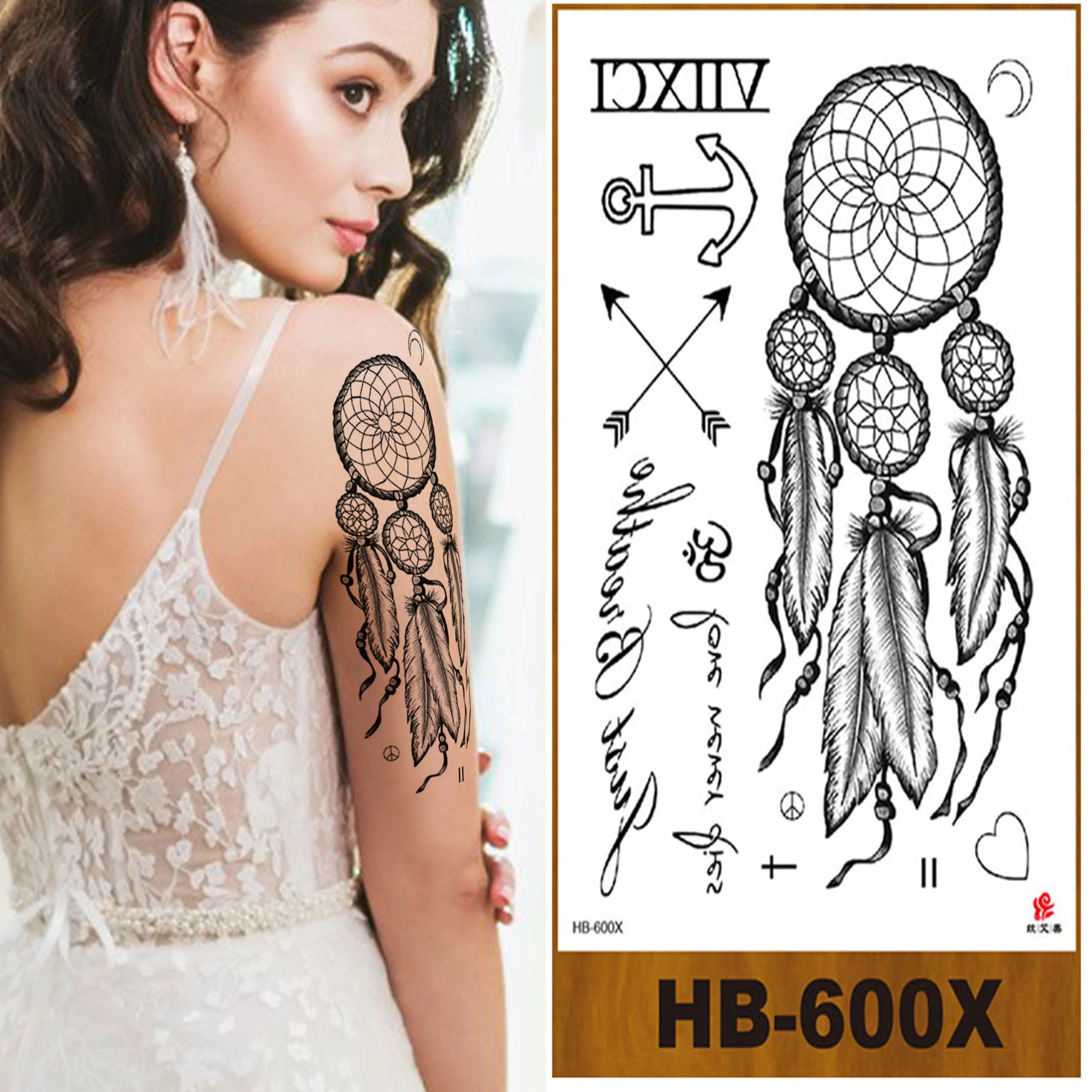 In Stock Wholesale Half Sleeve Colorful Dream Catcher Fashion Temporary Water Transfer Temporary Tattoo Stickers
