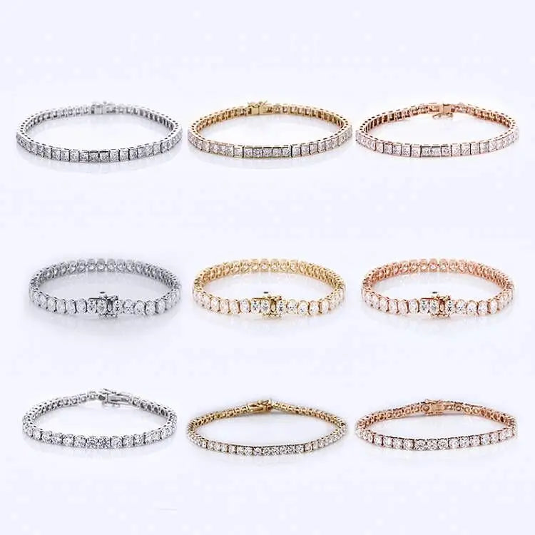 Starsgem 14k White Rose Yellow Solid Gold Colorful Moissanite Bracelet Ice Out Diamondshine Claw Set Tennis Bracelet for Women