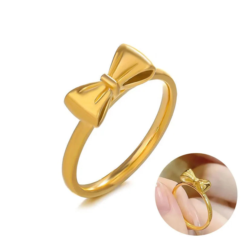 No Fade Tarnish Waterproof 18k Gold Plated Titanium Steel Love Butterfly Ring Stainless Steel Bowknot Ring for Women