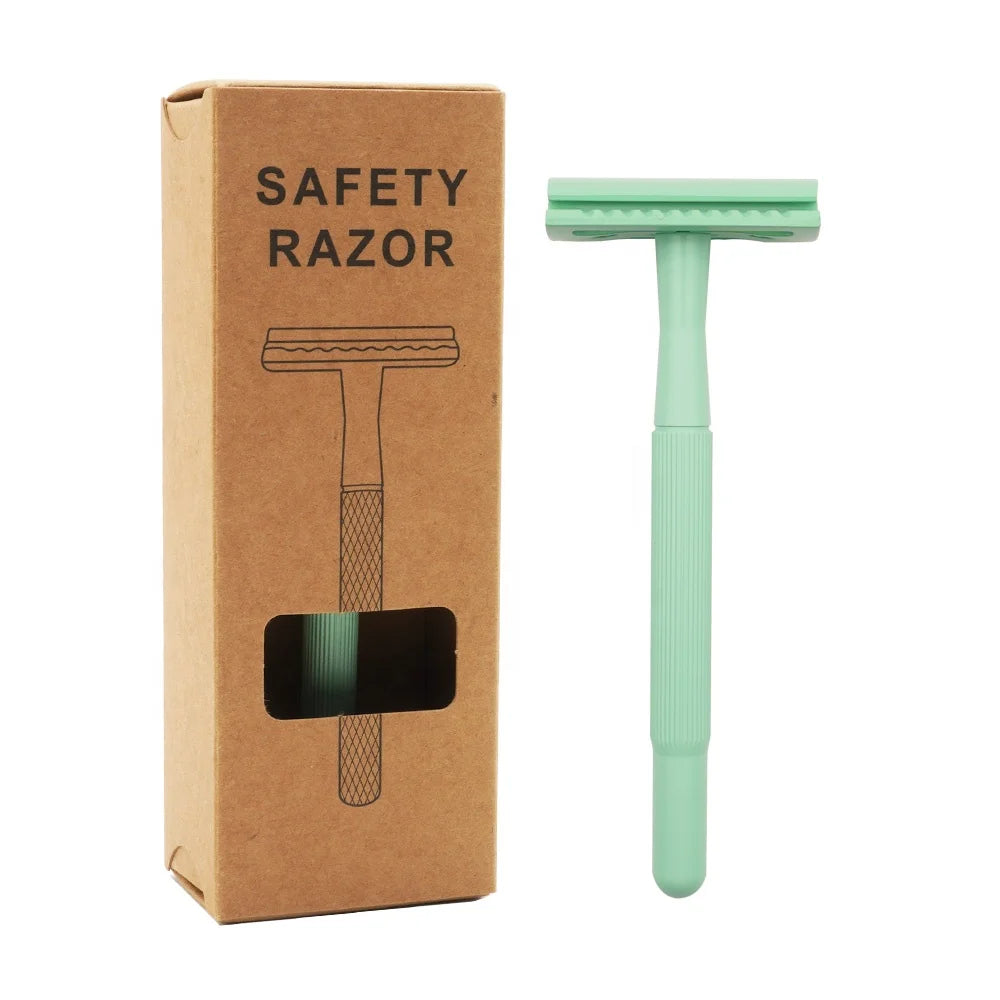 OEM Long Handle rainbow Safety Razor with 5pcs Stainless Steel Blades Double Edge for Men