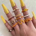 12pcs/sets Colorful Beaded Joint Pearl Ring Sets for Women Charms Chicken Heart Skull Beads Party Jewelry Wholesale Anillo