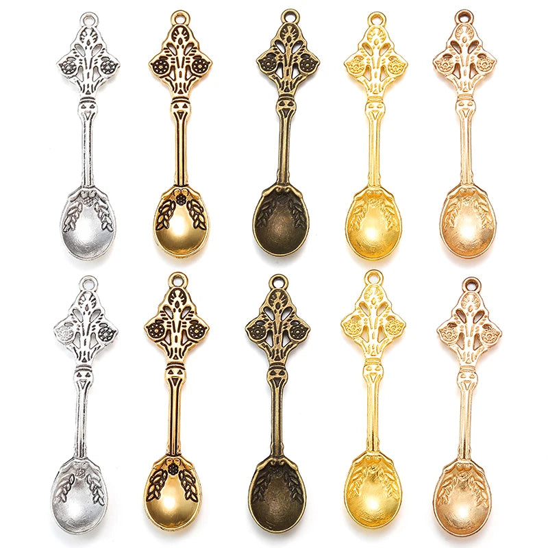 Alloy Metal Antique Silver Color Spoon Pendants Charms DIY Jewelry Findings for Necklace Jewelry Making 62*26mm J139