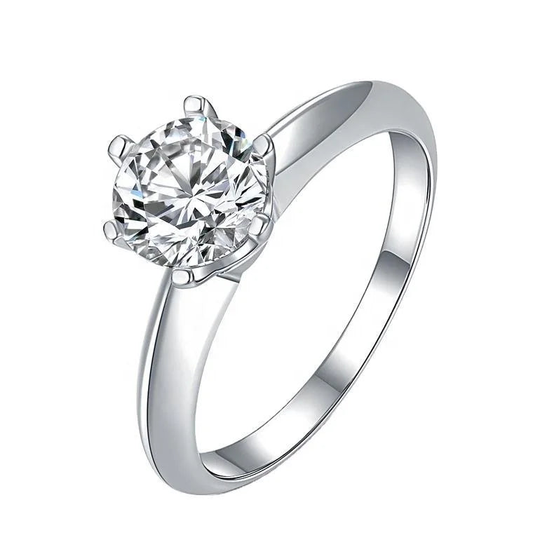 Manufacturer Sale Six Claw 925 Silver Ring Moissanite Ring Lady Classic Six Claw Crown Silver Lady Engagement Lover Rings