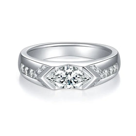 Moissanite Man Ring 925 Silver Marquise Cut 5x10mm Ring Diamond Plating 1ct Engagement Flower Ring