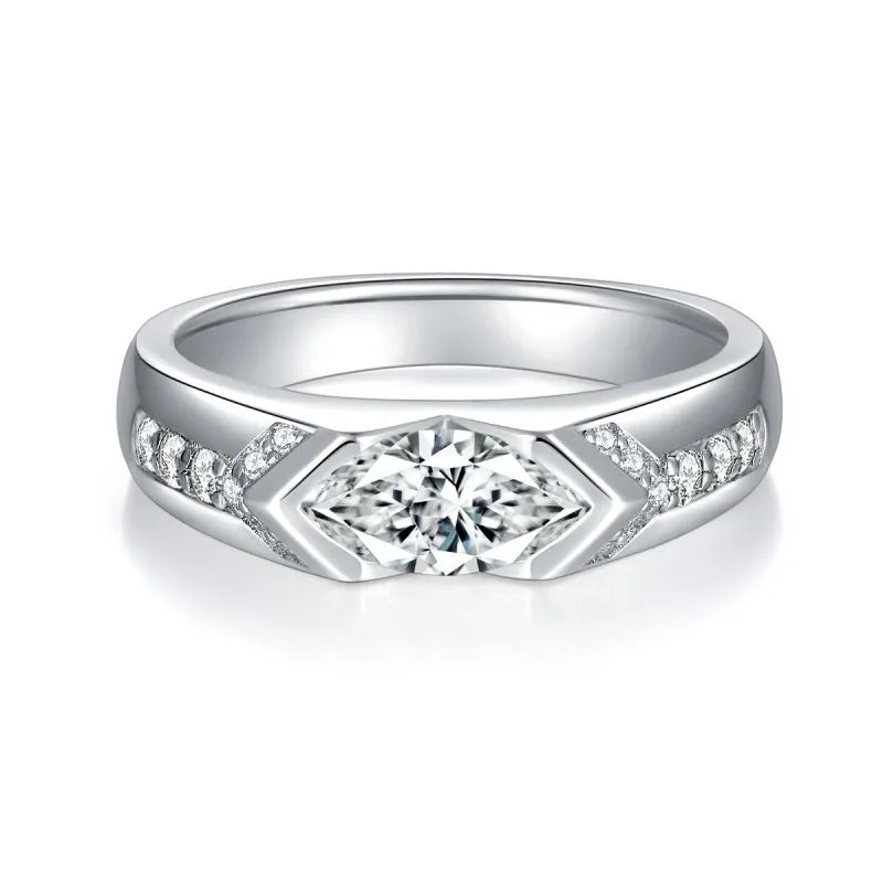 Moissanite Man Ring 925 Silver Marquise Cut 5x10mm Ring Diamond Plating 1ct Engagement Flower Ring