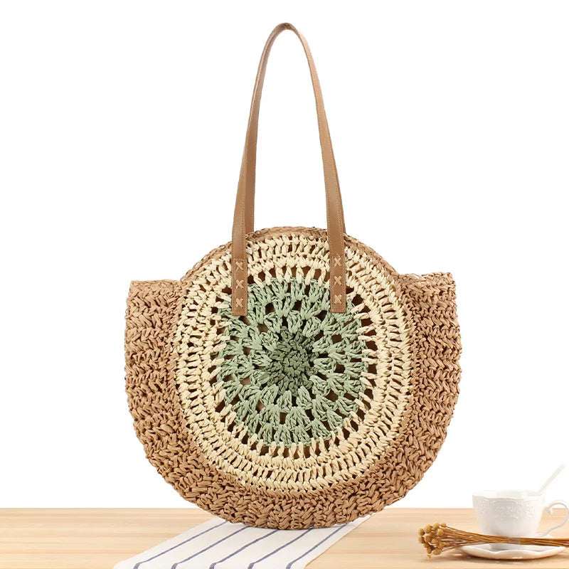 Autumn Spring Summer Women's Factory Wholesale Seaside Beach Fashion Woven Straw Bag Handmade Weaving Bag Two Portable Handles