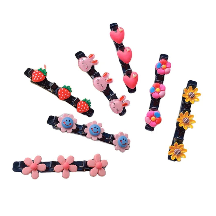 Hot Sale Candy Colors Children Hair Clips Mix Designs Plastic Flower Braided Hair Clips for Kids