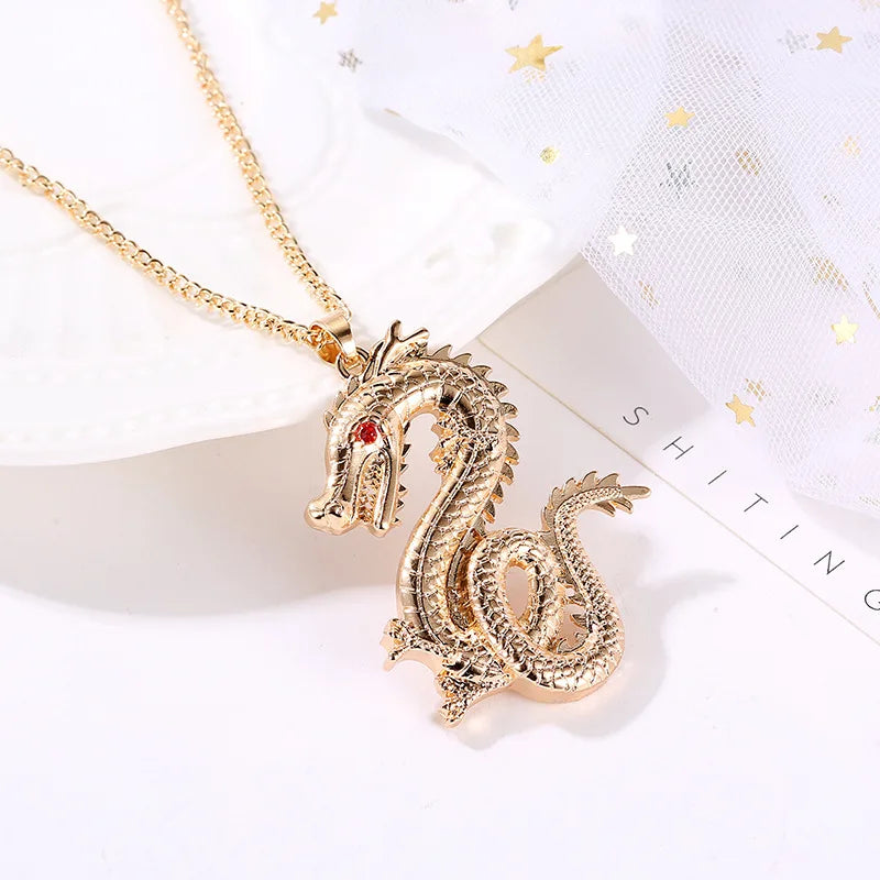 Fashion Long Chain Necklace Dragon Pendant Necklace Gold Dragon Necklace QW18020573