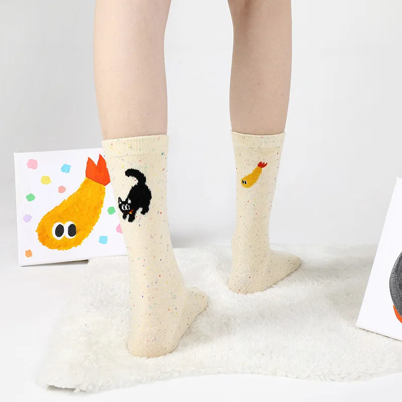 Autumn Design Sensibility Women's Crew Socks Fashion Personality Illustration Version Solid Color Knitted Casual Anti-Bacterial
