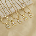 18K Gold Plated Stainless Steel Snake Bone Link Chain Necklaces Natural Shell Square Shape Initial Letter Pendant Necklace