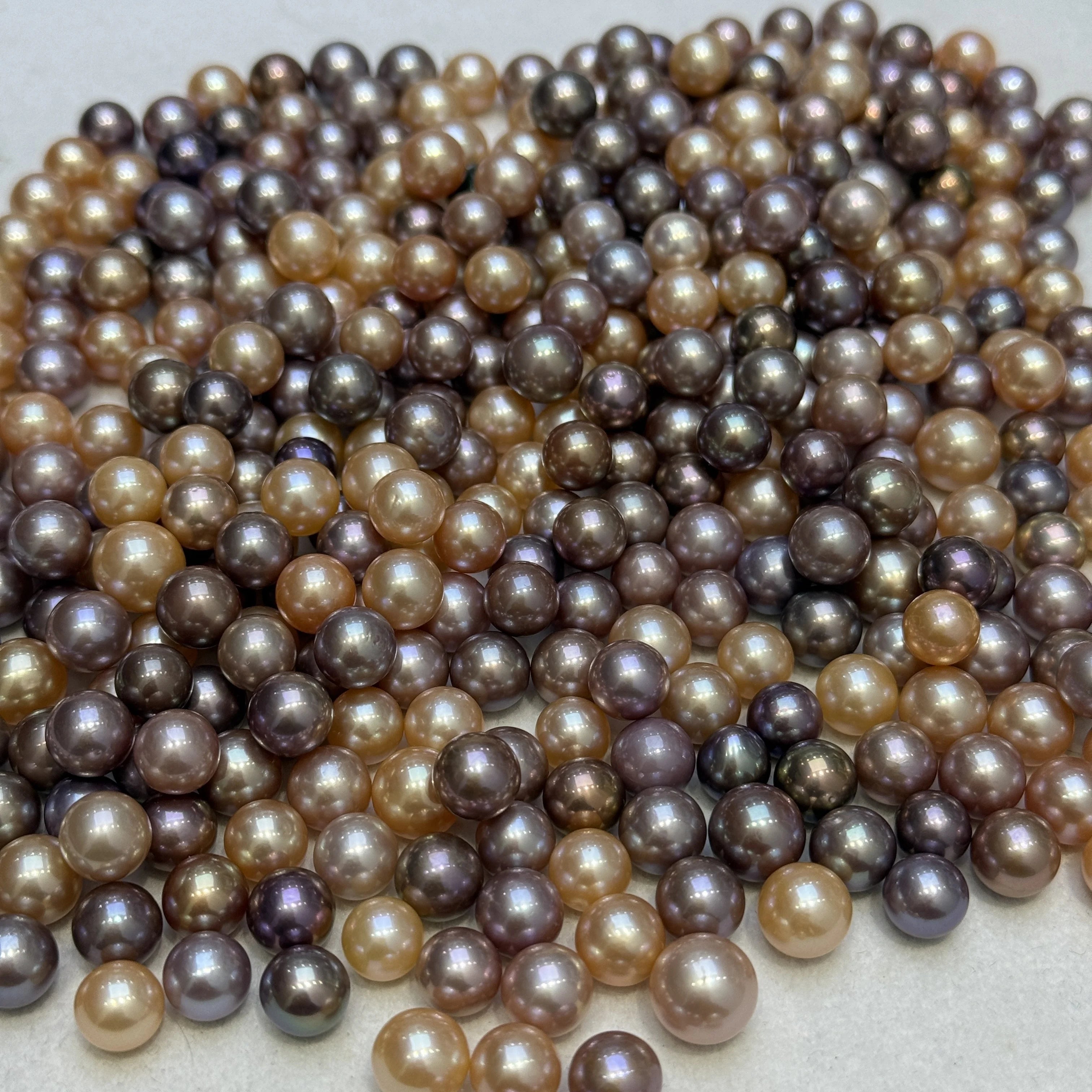 Multi Loose Pearl 8-9mm AAAA Grade Natura Freshwater Edison Pearl Purple&Peach Color Round Shaped No Hole for Jewelry