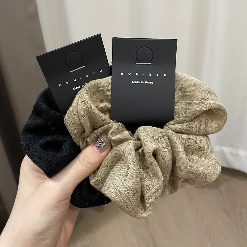 IVANHOE New Style Hollow Lace Hook Flower Solid Color Hair Band Ponytail Large Hair Scrunchies Vintage Fabric Hair Rope