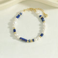 Dainty Natural Pearl Bracelets Lapis Lazuli Gemstone Freshwater Pearl Beaded Bracelet