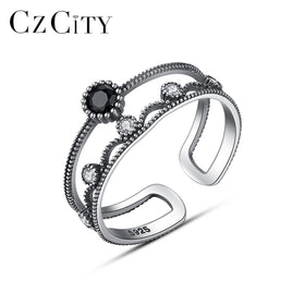 CZCITY Black Silver Adjustable Fashion Woman Geometric 2026 Jewelry Girl Goth Ring