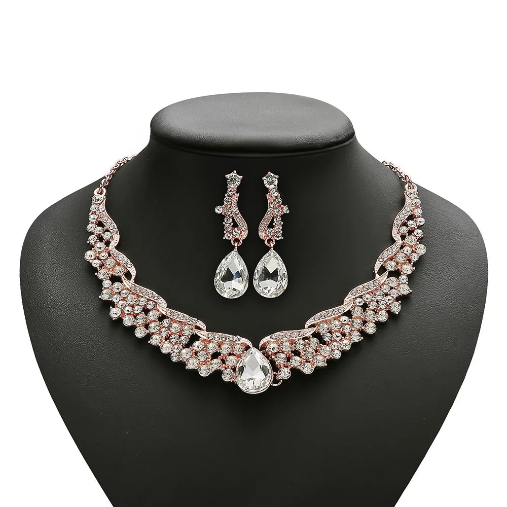 CH082 Fashion Bridal Jewelry Set Crystal Necklace Earrings Set Women Gold Jewelry Set Wholesale