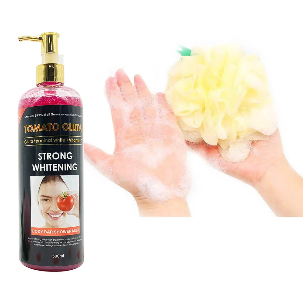 Gluta Terminal White Tomato Strong Whitening Body Shower Gel Whitening Fruits with Glutathio Smoother& Healthier Skin Shower Gel