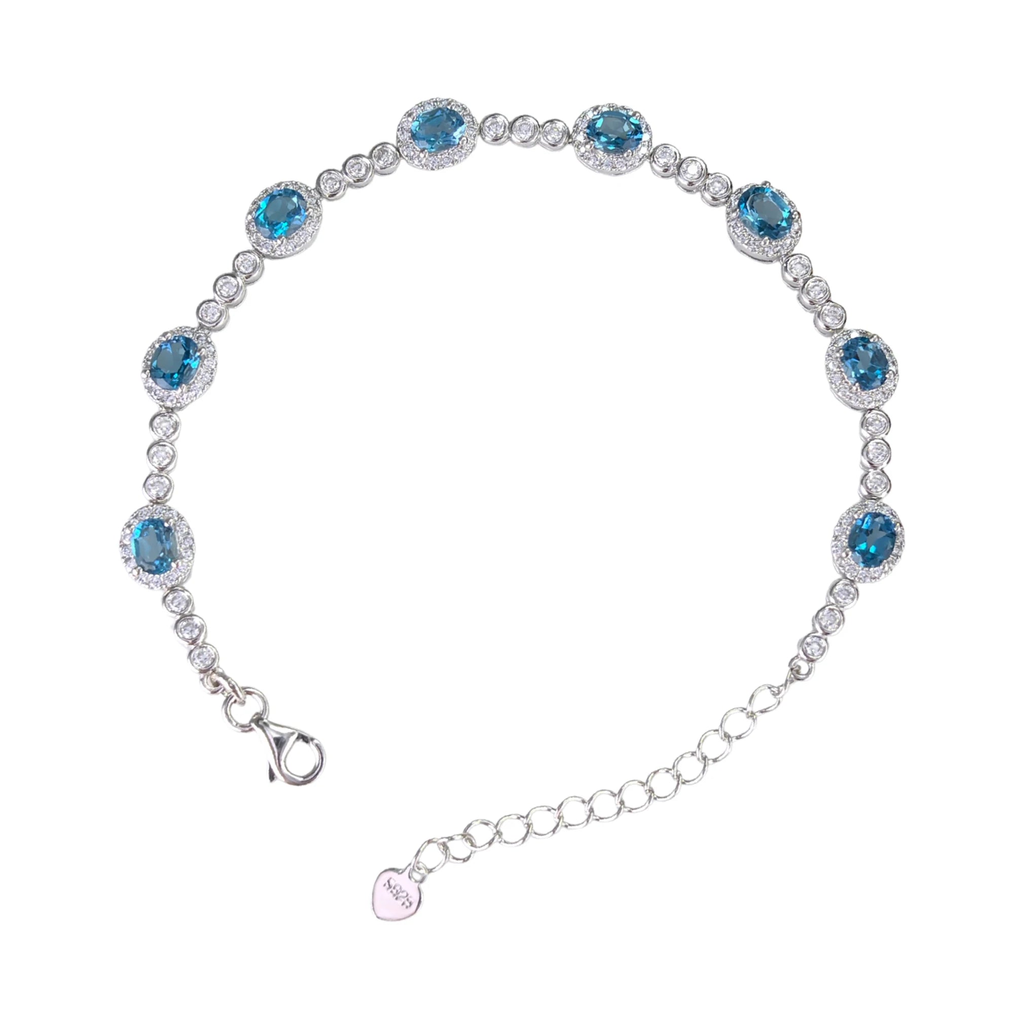 Factory Wholesale Rhodium Plated 925 Sterling Silver Oval Cut Natural London Blue Topaz Bracelet for Women Gift Party Wear
