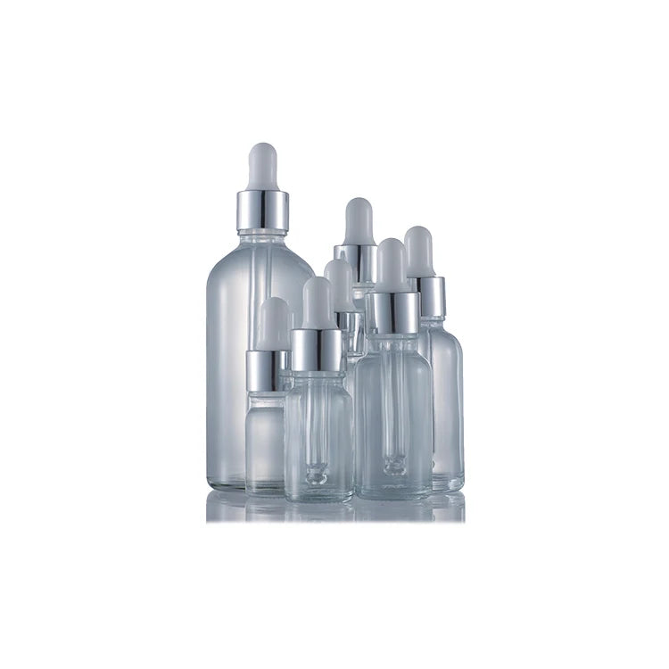 Silver Gray Glass Face Serum Bottle with Dropper Essential Oil Cosmetic Packaging Empty for Skin Care Use