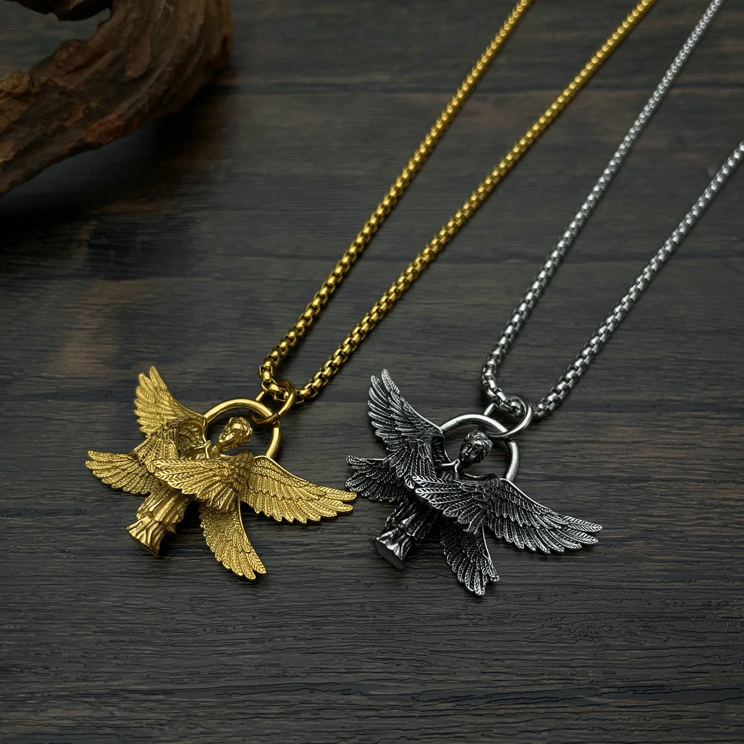 Charm Fashion High Quality 18K Gold Plated Stainless Steel Angelgel Pendant Necklaces for Men Jewelry Gift 55/70cm