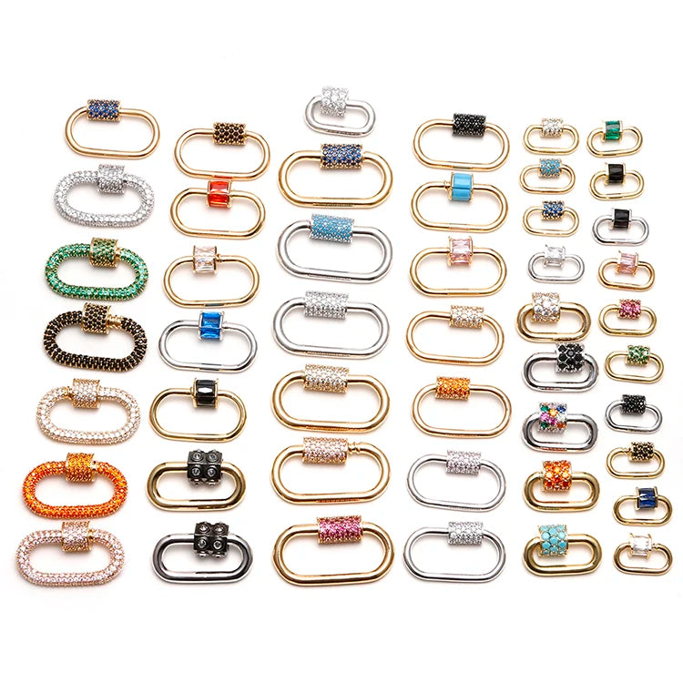 Multiple Colors Gold Plated Oval Shape Zircon Screw Lock Carabiner Clasps for Jewelry Making