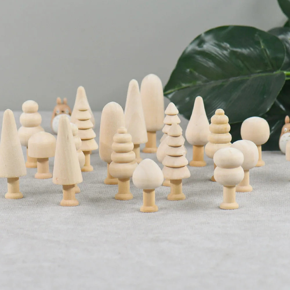 Pack of 10 Wooden Crafts to Paint Tree Ornaments Unfinished Wood DIY Kit Crafts for Decoration