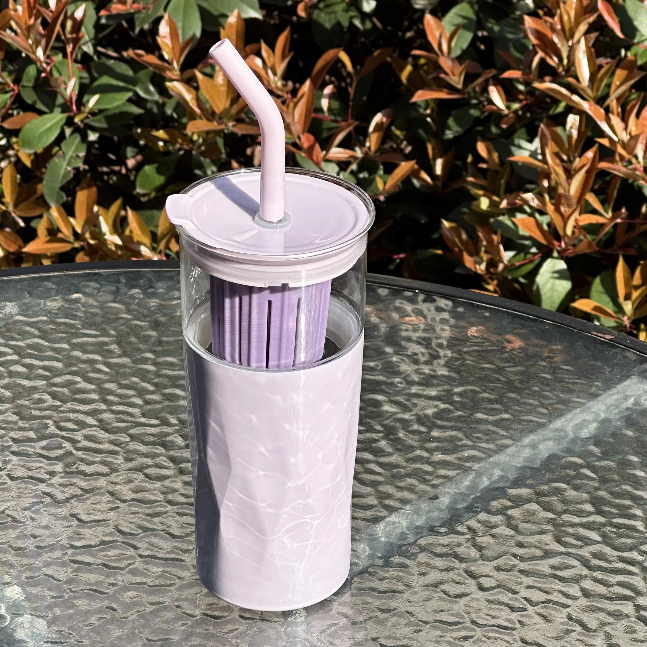 Competitive Price Stainless Steel Sleeve Borosilicate Glass Tumbler with Long Straw for Juice