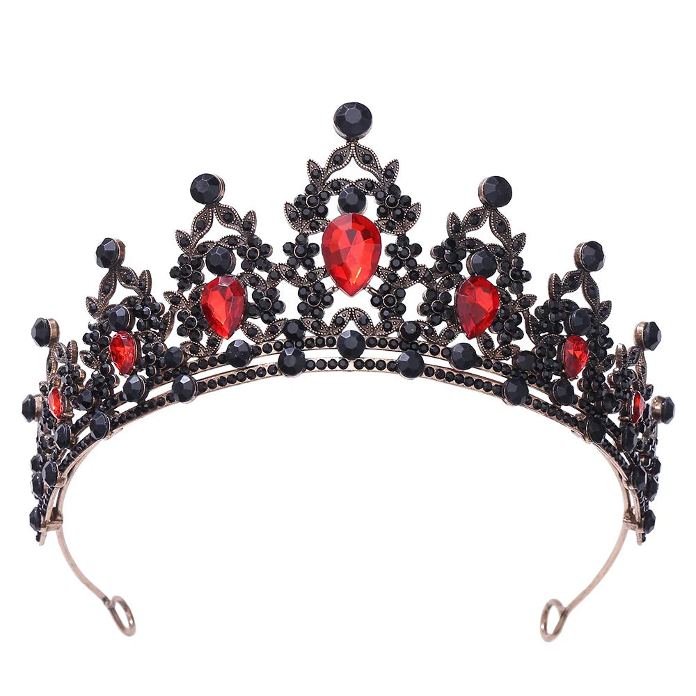 Bride Retro Black Crystal Crown Queen Tiara Brides Wedding Jewelry Hair Accessories