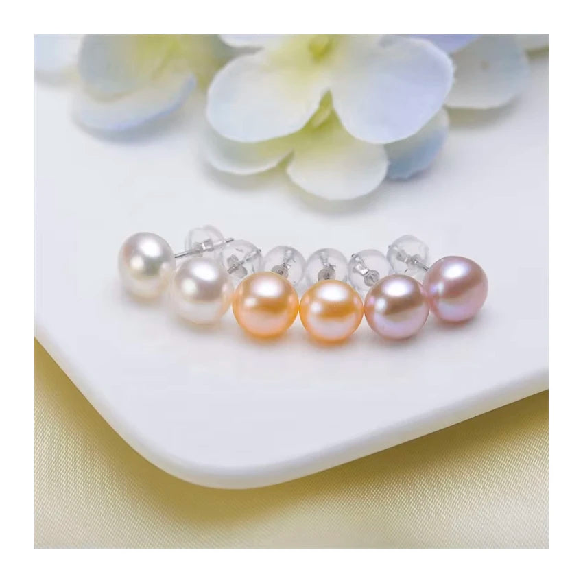 Wholesale 925 Sterling Silver Earrings Fashion Silver Needle Round Color Pearl Simple Earrings