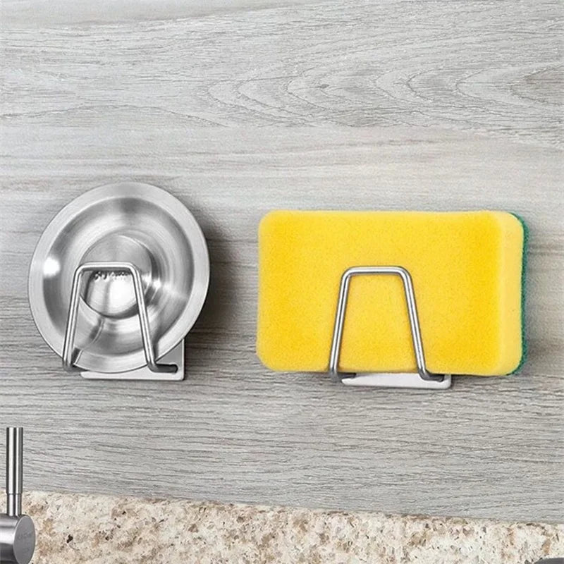 Kitchen Stainless Steel Sink Sponges Holder Self Adhesive Drain Drying Rack Kitchen Hooks Wall Accessories Organizer Storage
