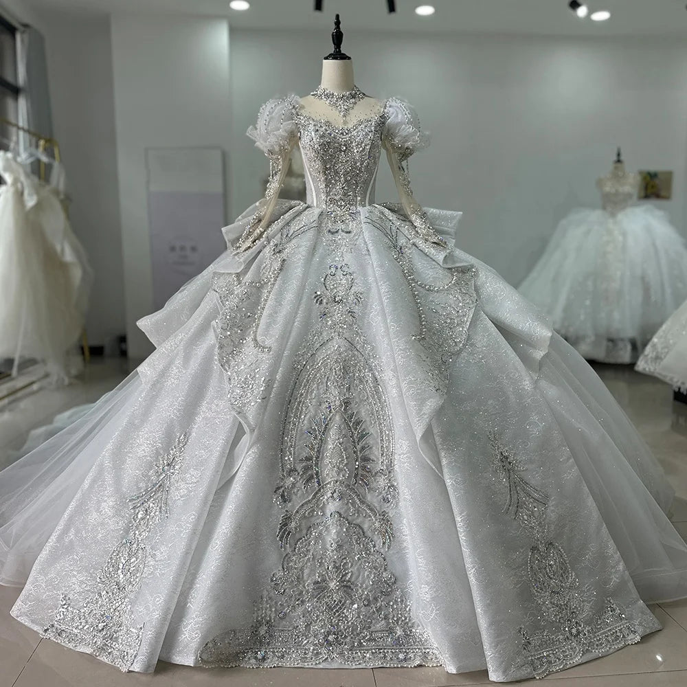 Jancember XS038 Princess Puff Sleeve Empire Ball Gown Bridal Wedding Dresses