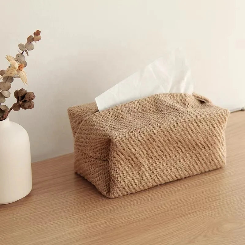 Wholesale Recycled Rectangular Jute Burlap Tissue Box  Cover 17*9.5*8cm Jute Box