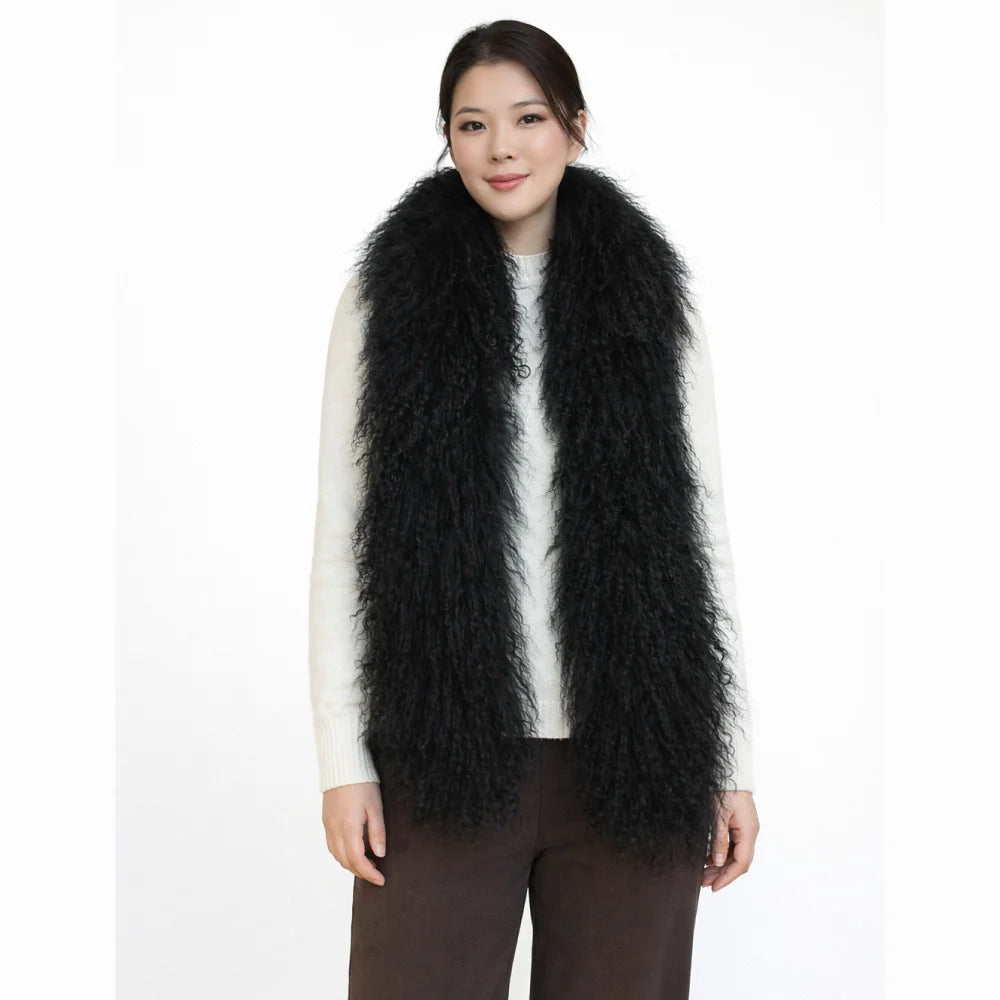 160cm Women's Winter Warm Fashion Mongolian Lamb Fur Breathable Fluffy Leopard Pattern Long Stole Tibetan Scarf