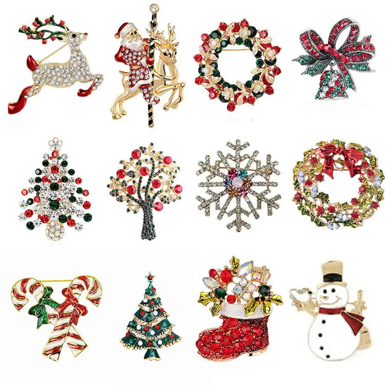 Christmas Gift Santa Claus Sika Deer Brooch Rhinestone Christmas Brooch