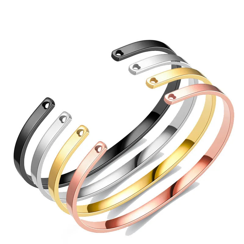 Women Inspiration Jewelry Silver Gold Black Rose Heart Stainless Steel Charm Bracelet Expandable Adjustable Heart Blank Bangle