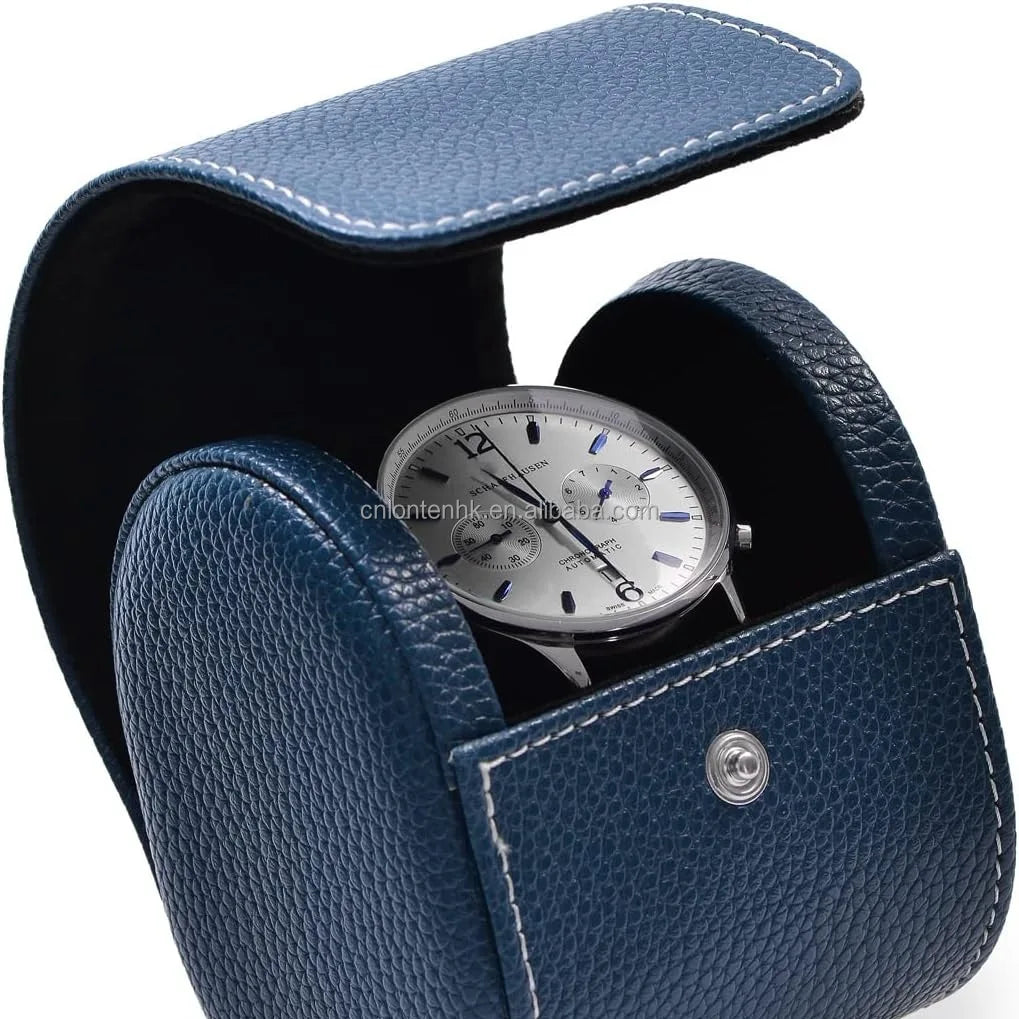 Luxury One Slot Single Watch Rolls Storage Box case PU Travel Watches Organizer Boxes Cases Blue Box Single Leather Watch Roll