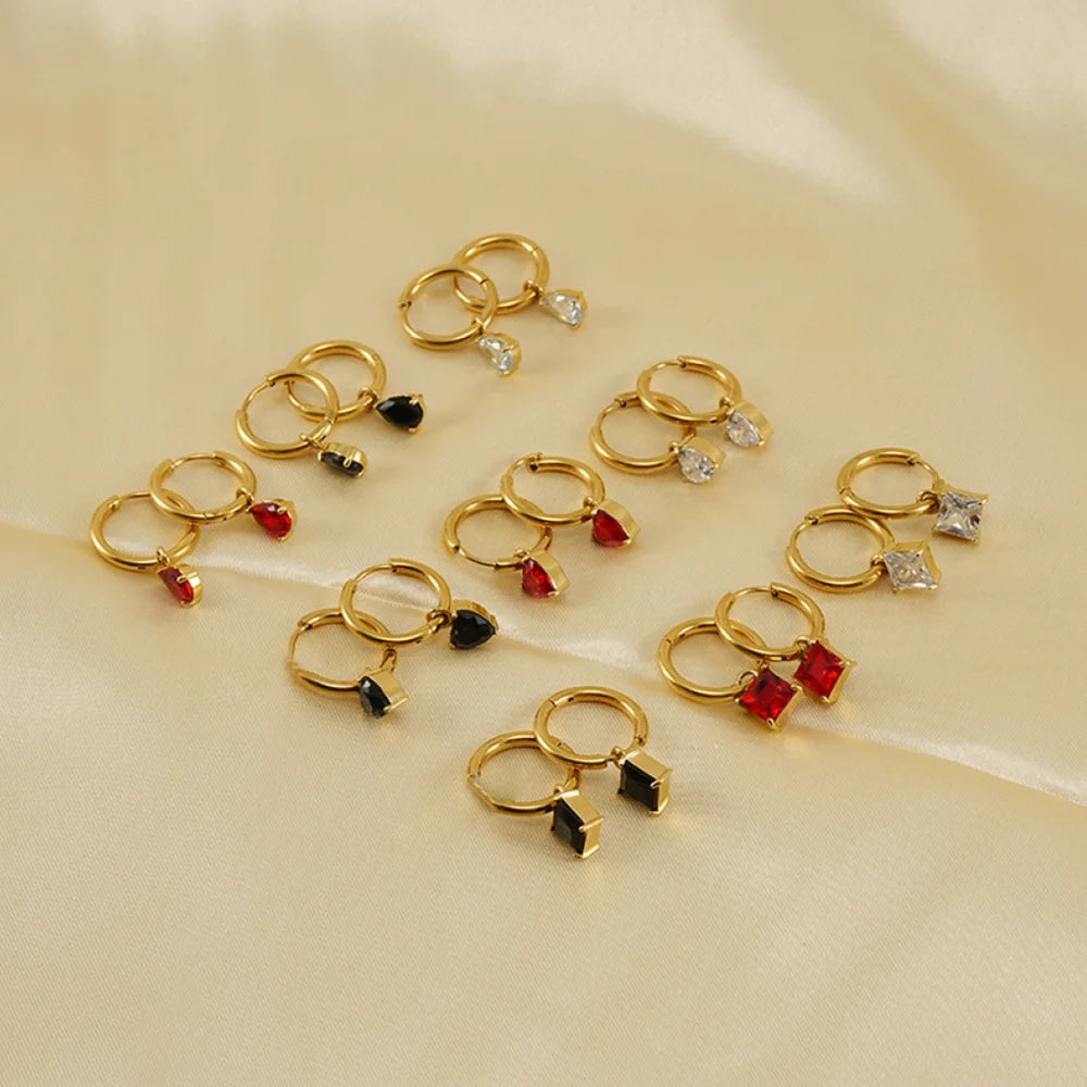 Wholesale Fashion Jewelry 18K Gold Plated Heart Water Drop Cubic Zirconia Colorful Women'S Drop Dangle Earrings