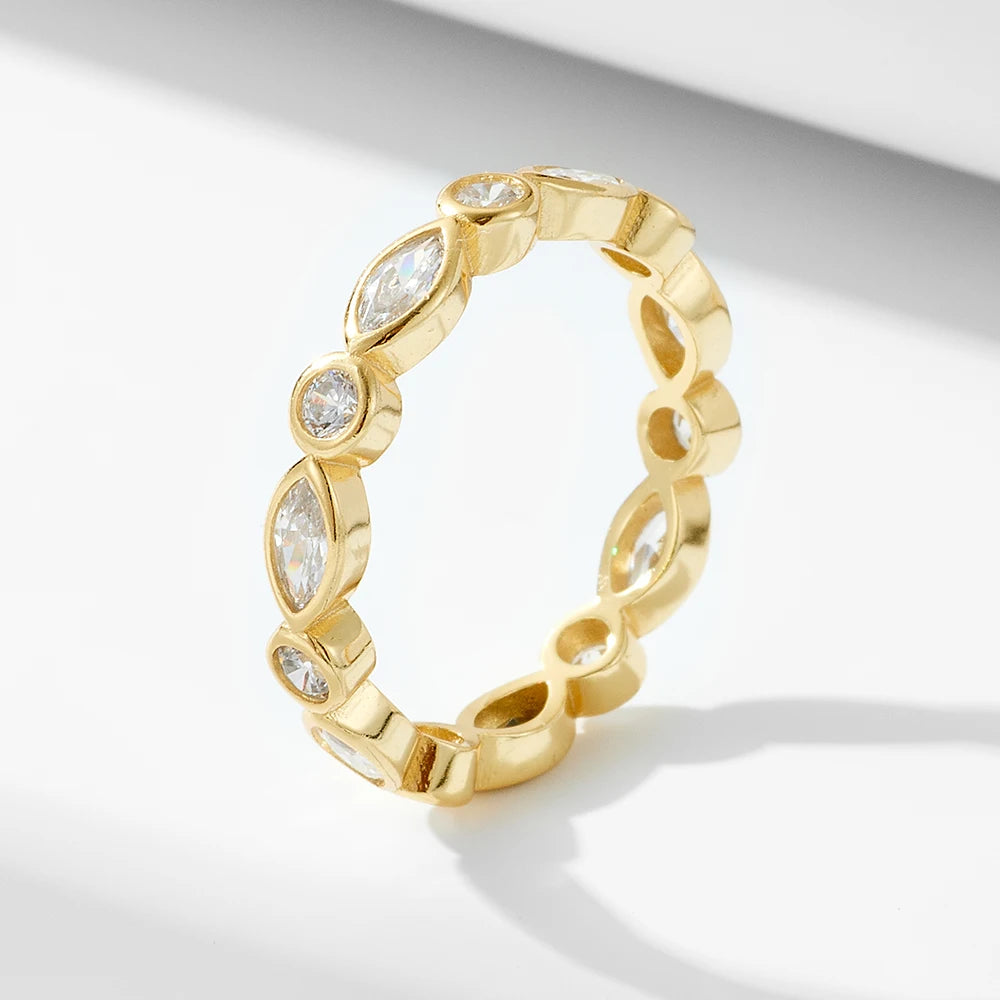 New Design Classic Elegant 925 Sterling Silver Geometric Round Marquise Zircon Stackable Band Ring